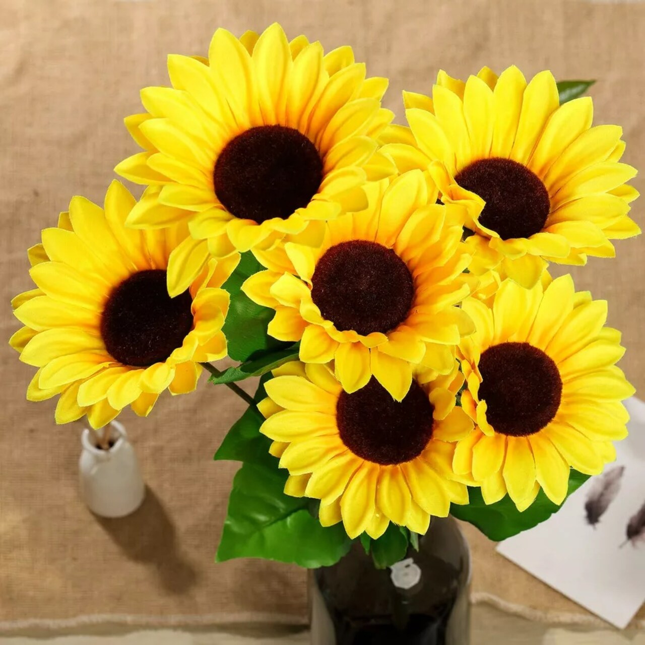 45 Yellow Silk Sunflowers 5 Bushes Wedding Flowers Arrangements Centerpieces